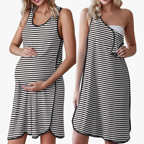 Ekouaer | Striped Sleeveless Nursing Nightgown - Picture 1 of 9